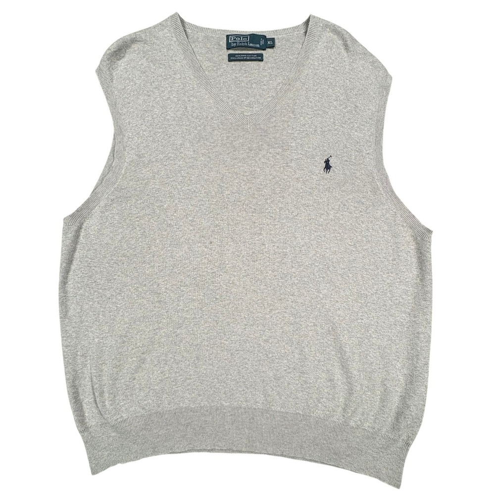 Vintage Polo Ralph Lauren V-Neck Sweater Vest Mens XL Gray Pima Cotton Pony Y2K